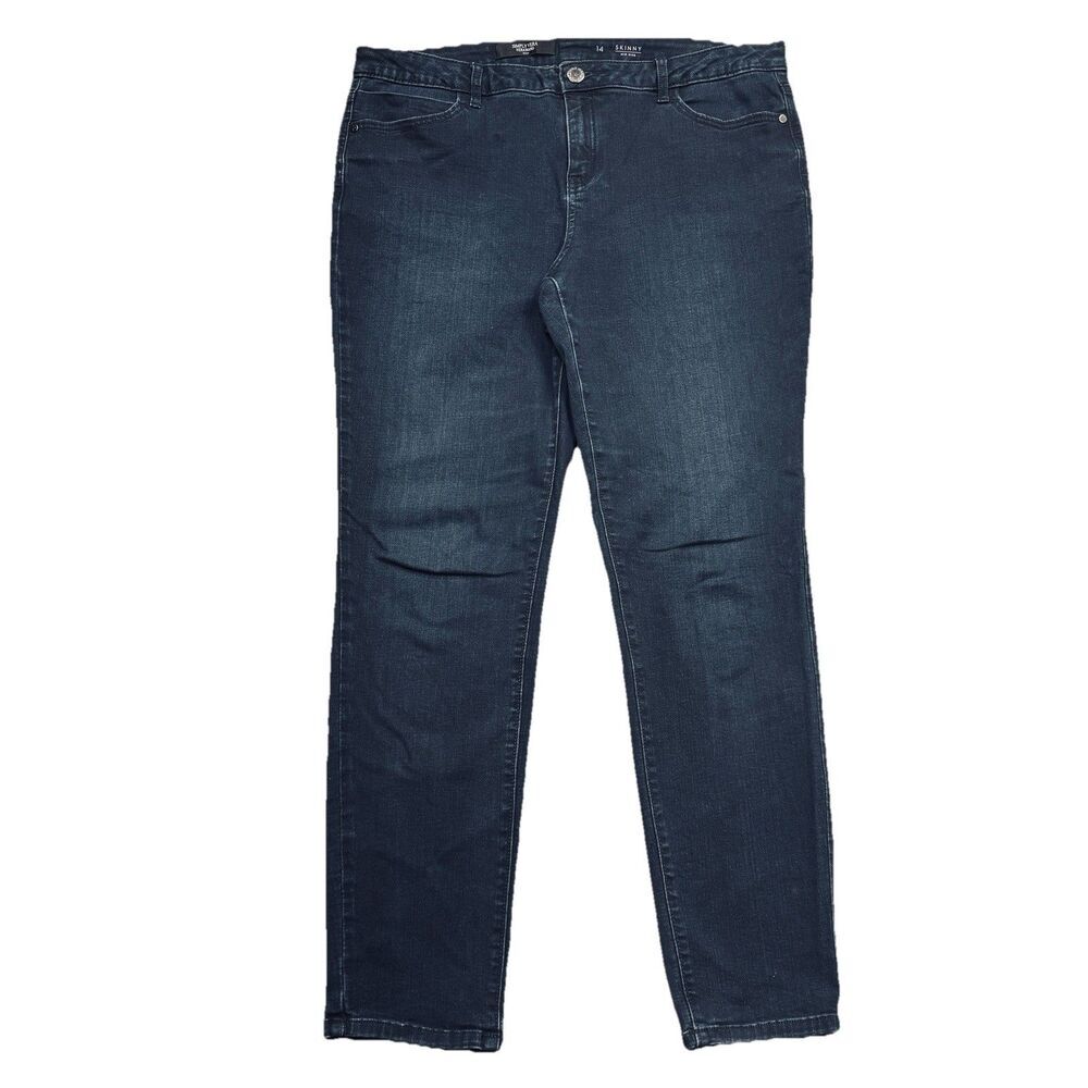 Simply Vera Wang Skinny Mid Rise Jeans 14 (37x29) Blue Dark Wash Stretch Womens